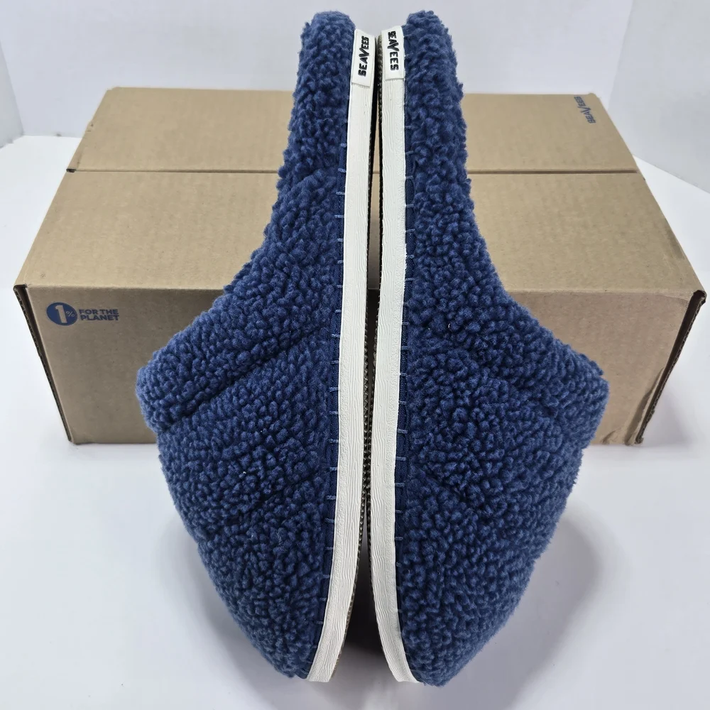SeaVees SeaChange Slide Navy Blue Sherpa Slide Slippers House Shoe Size Men's 11